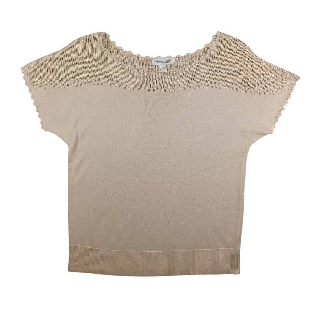Vintage Coldwater Creek Silk Blend‎ Top Large Gold Metallic Crochet Knit Glam